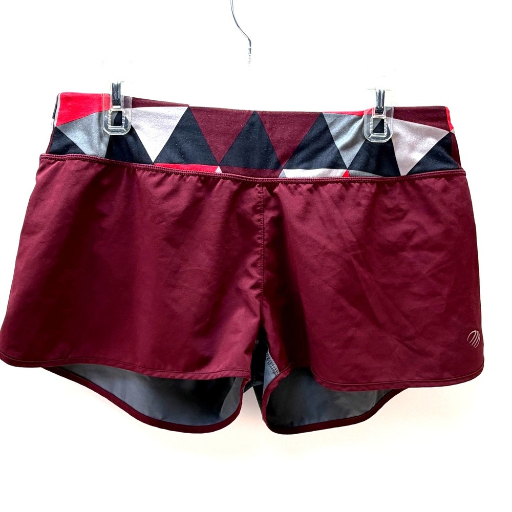 MPG‎ Athletic Running Shorts Womens Merlot and Gray Large with  Zip Pocket
